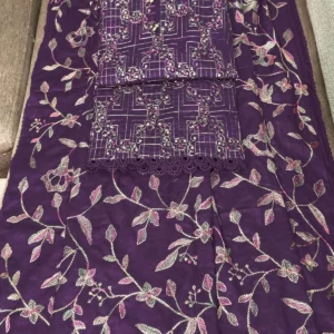 লাকনো কাজের  থ্রি পিস - পার্পেল কালার