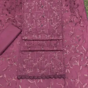 লাকনো কাজের  থ্রি পিস - New ডিপ পিয়াজ  কালার